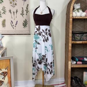 Y2k Asymmetric Tie Back Babydoll Halter Dress Fairy Whimsy Coquette Dolly S